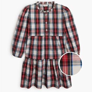 Crewcuts Girls’ Jewel-Button Tartan Tiered Dress Festive Plaid Holiday Style